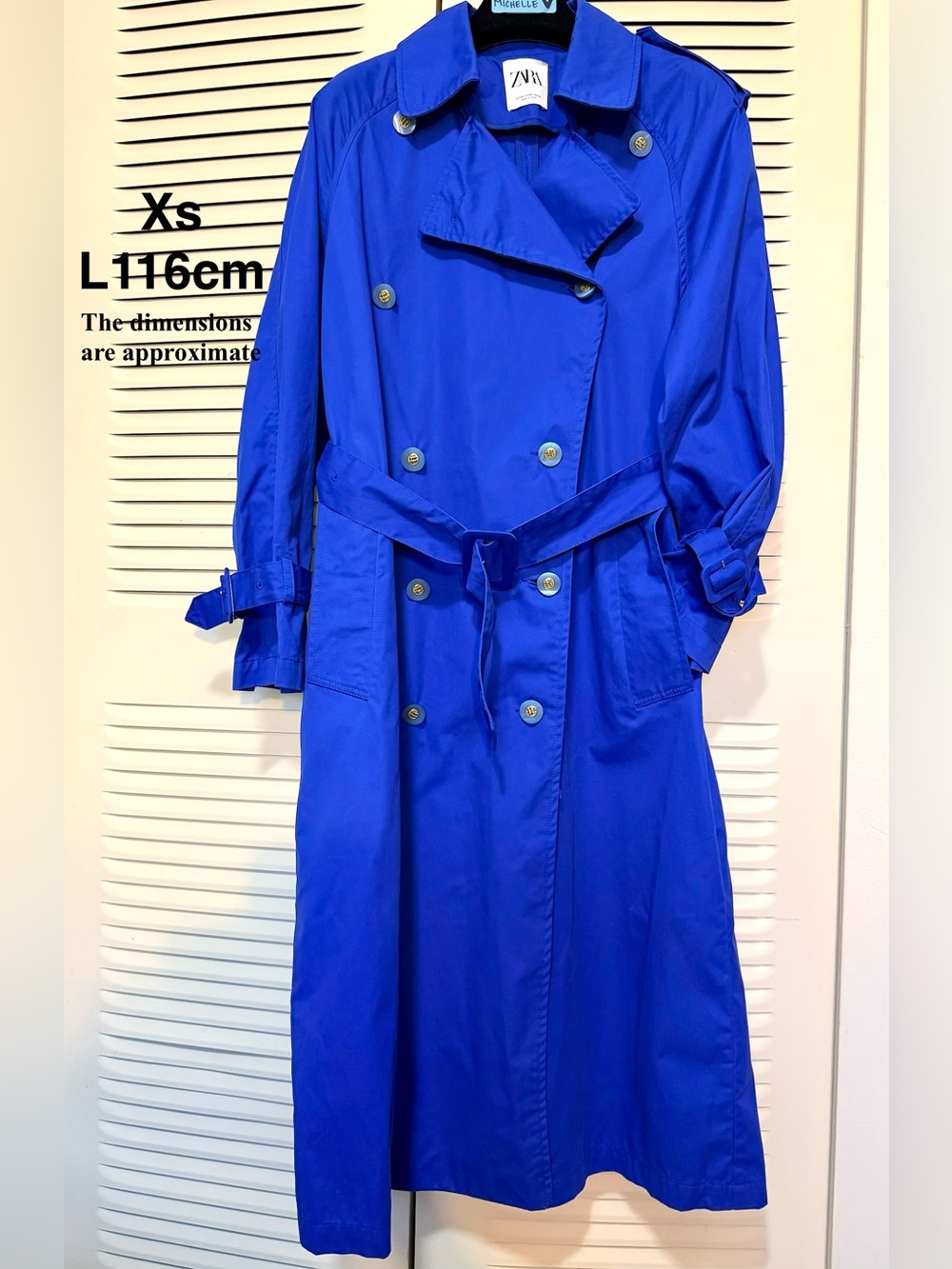 ZARA Royal Blue Double-Breasted Trench Coat with Belt